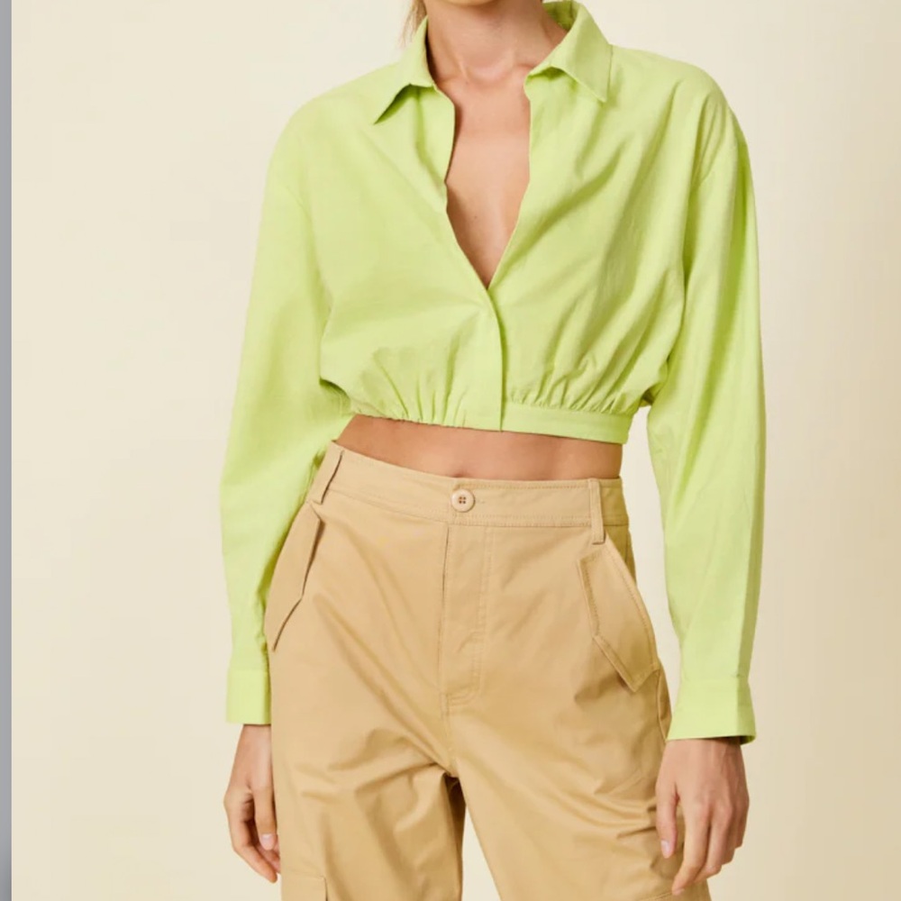 Line and Dot Women’s Hollis Long Sleeve Cropped Top Lime Green Size XS